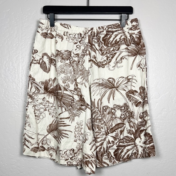 COS Women’s Size 8 Cream & Brown Botanical Print Pull-On Longline Linen Shorts - Picture 2 of 15